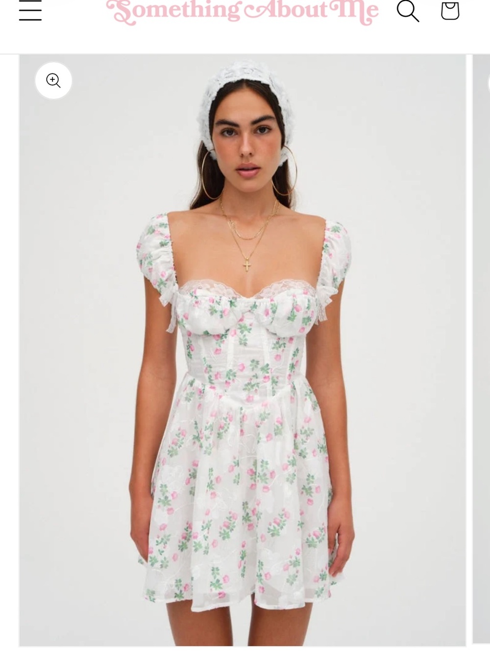 For Love & Lemons White Floral Puff-Sleeve Mini Dress